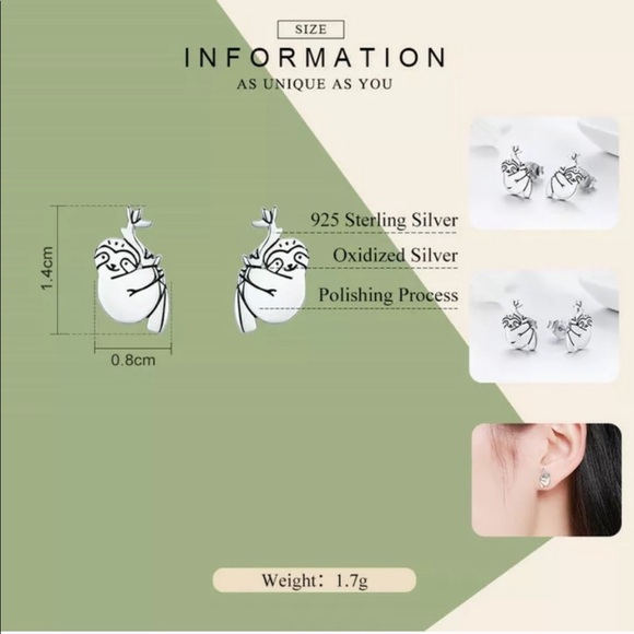 <LAST>925S Sterling Silver Engraved Sloth Earrings - Picture 3 of 5